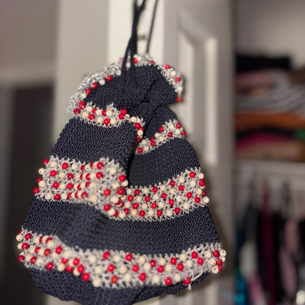 Elegant Black and Red Beaded Women's Bag